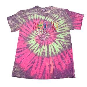 Bahamas Embroidered Tie Dye Short Sleeve T-Shirt Size Medium Adult Pink Green M